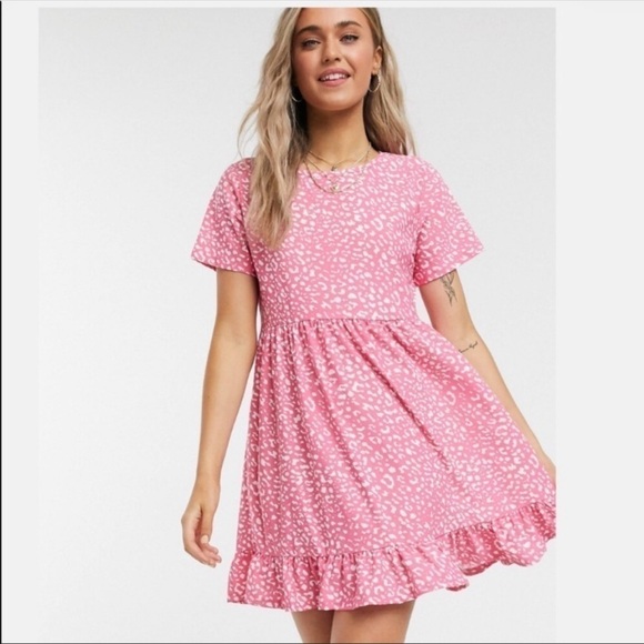 ASOS Wednesday’s Girl Pink Leopard Babydoll Dress - Picture 1 of 9